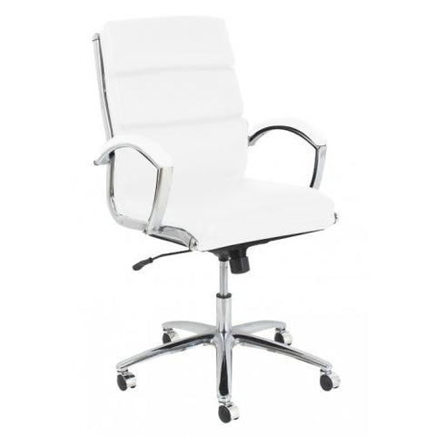 Best Mid-Back Swivel Tilt Chair, White Leather, Chrome Frame, Ice bonded leather, mid back executive chair