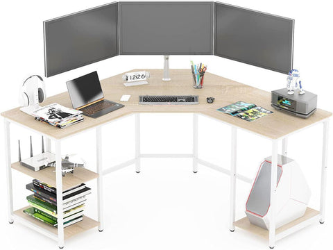 Large L-Shaped Computer Desk with Shelves, Corner Desk, Home Office Writing Workstation