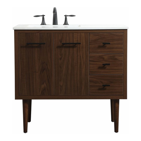 Elegant Decor Cyrus 36" Aluminum MDF Single Bathroom Vanity in Walnut