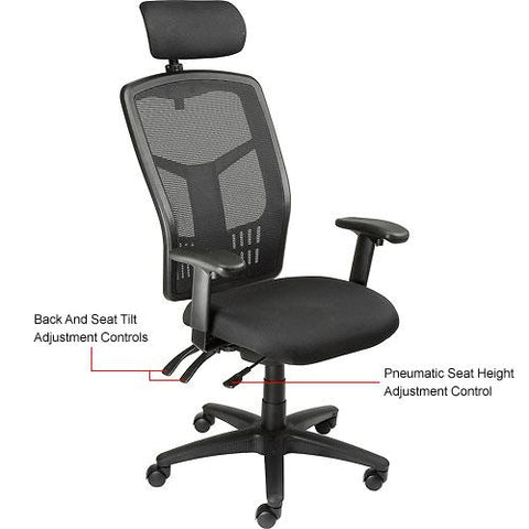 Multifunction Mesh Office Chair with Arms and Headrest - Fabric - Black