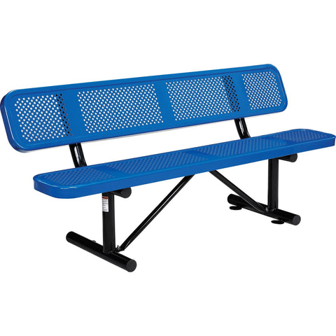 6 ft. Outdoor Steel Picnic Bench with Backrest - Perforated Metal - Blue