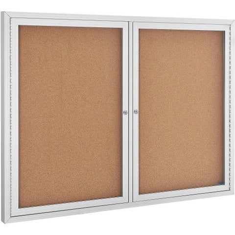 Enclosed Bulletin Board - Cork - Aluminum Frame - 48" x 36" - 2 Door