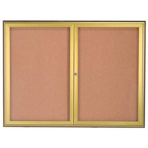 Aarco 2 Door Water Fall Style Bulletin Board Gold - 48"W x 36"H