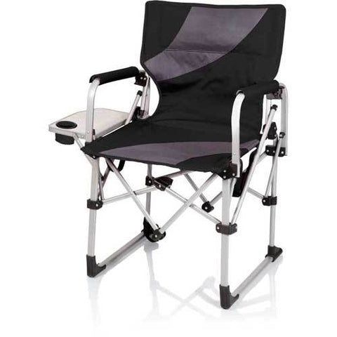 Picnic Time Meta Chair w/ Side Table, Cup Holder, & Pocket 400 Lbs Capacity Black/Gray