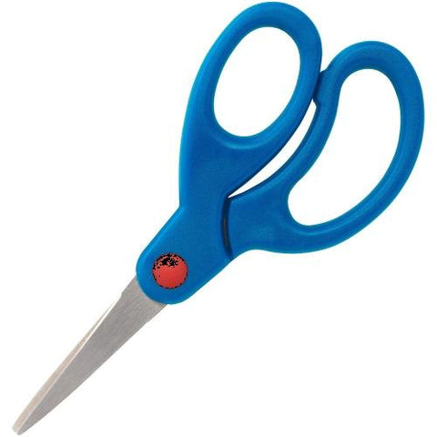 Sparco Bent Tip 5" Kids Scissors, 5" Overall Length - Stainless Steel - Bent Tip - Blue - 1 Each