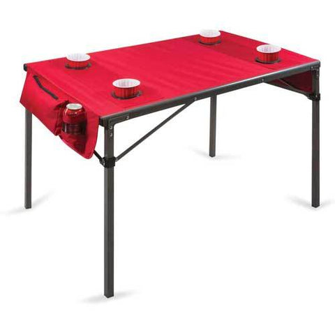 Picnic Time Soft Top Travel Table w/ 4 Cup Holders & 2 Security Pockets Red/Gunmetal Gray Frame