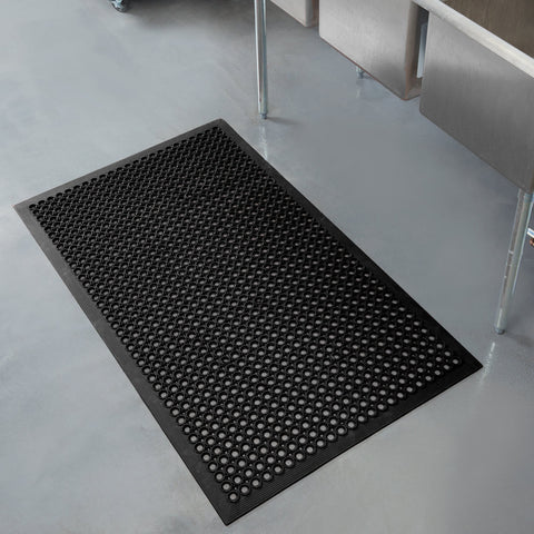 Teknor Apex 755-100 T30 Competitor 3' x 5' Black Anti-Fatigue Rubber Floor Mat with Bevel Edge - 1/2" Thick