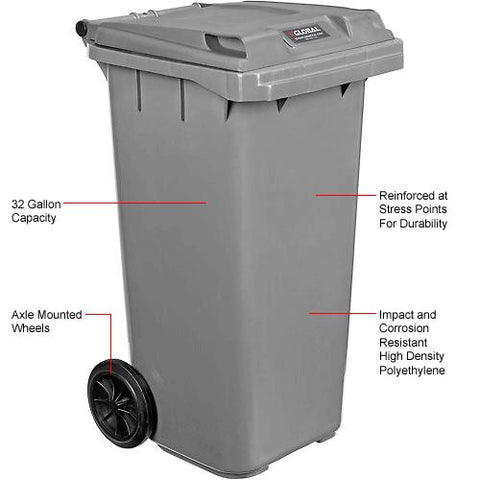 Mobile Trash Container with Lid - 32 Gallon Gray