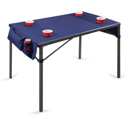 Picnic Time Soft Top Travel Table w/ 4 Cup Holders & 2 Security Pockets Navy/Gunmetal Gray Frame