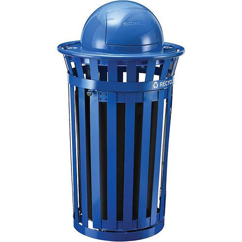 Outdoor Steel Recycling Receptacle w/Access Door & Dome Lid - 36 Gallon Blue
